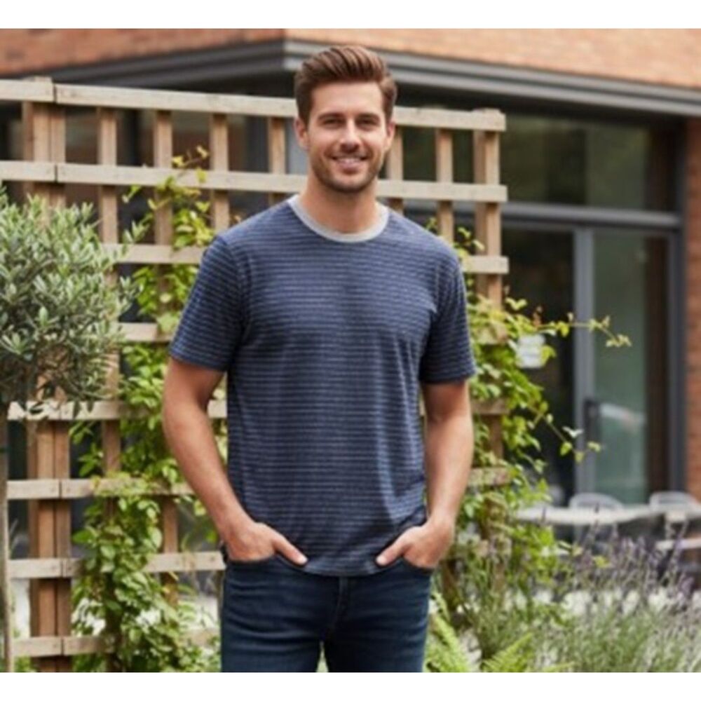 Nautica Jeans Company T Shirt Blue Striped 100% Cotton NWT Size L 16-18